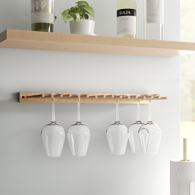 Oliver Danyia Solid Wood Wall Mounted Wine Glass Rack in Natural